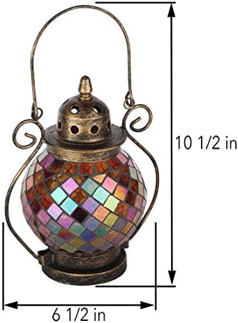 Lily's Home Decorative Candle Lanterns, Mosaic Glass and Wrought Iron Tea Light Candle Holder for Indoor or Outdoor Hanging Lantern. Candle NOT Included. Orange and Gold - Image 3