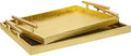 Modern Elegant Large Wood Serving Tray, Set of 2 Gold Crocodile Leather with Gold Polished Metal Handles, Home Decorative Rectangle Ottoman Decor Platter Living Room Bathroom Vanity Tray by JUMBOHUMBLE