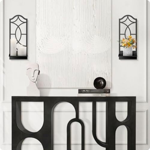 Candle Wall Sconces Set of 2, Black Metal Wall Art Decor for Living Room, Dining Room, Bedroom, Bathroom (16.5 x 7 in) - Image 6