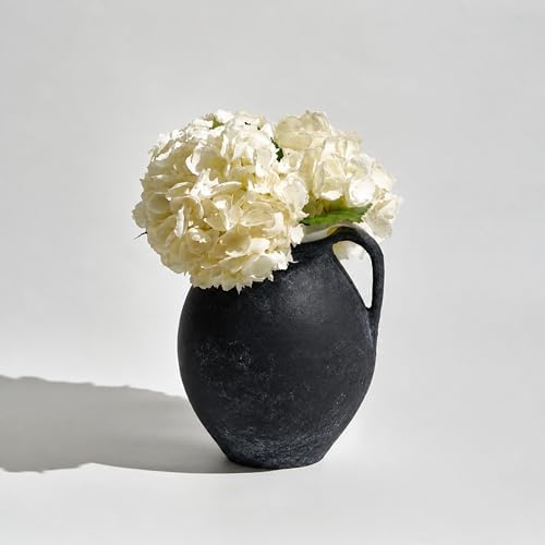 LB2 Black Ceramic Large Vase, 11.2" Tall Zen Style Vase, Terra Cotta Pitcher, Distressed Farmhouse Decor, Pottery Decorative Flower for Home Decor (D - Black 11.2") - Image 6