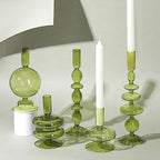Rtteri 5 Pcs Glass Candlestick Holders Colorful Glass Taper Candle Stand Groovy Candlestick Wavy Boho Chic Clear Bases Holders Elegant Vase for Home Party Centerpiece(Green) - Image 4