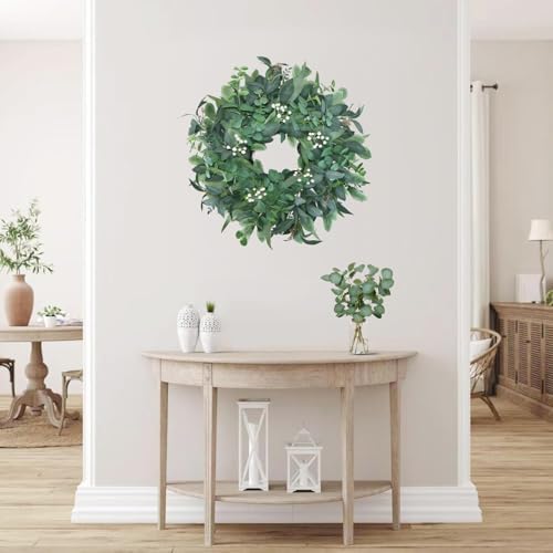 24"-26“ Green Eucalyptus Wreaths for Front Door with White Berries – Lifelike Spring, Summer, and Winter Wreath for Farmhouse Front Porch, Window, Door Decor - Image 4