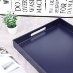 Navy Blue Serving Tray for Coffee Table, Rectangular Plastic Decorative Tray with Handles for Entertaining, Outdoor Patio, Living Room, Ottoman, Bathroom Counter, 11.8”*15.7”*1.6” - Image 5