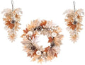 Fall Teardrop Swag Wreath, 3 Pack, 22" Artificial Pumpkin by Culudea