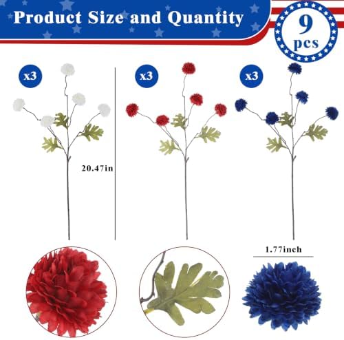 DuHouse 9pcs Artificial Flowers Faux Silk Pompon Mum Chrysanthemum Ball - Image 5