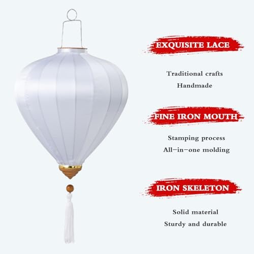 2 Pcs Chinese Lanterns Hanging Paper Lanterns，Multi-Color 12 in Silk Lantern Chinese Party Wedding Decorations (White) - Image 3