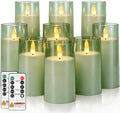 Homemory Sage Green Flameless Candles, Acrylic LED Pillar Candles with Remote Timer, Set of 9 by Homemory