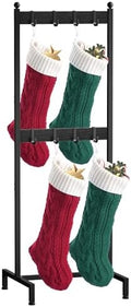 ELYKEN Vertical Christmas Stocking Holder Stand for Floor, 2 Tier Free Standing Stocking Rack with 8 Removable Hooks, Space Saving Metal Christmas Stocking Stand with Adjustable Feet, Black by ELYKEN