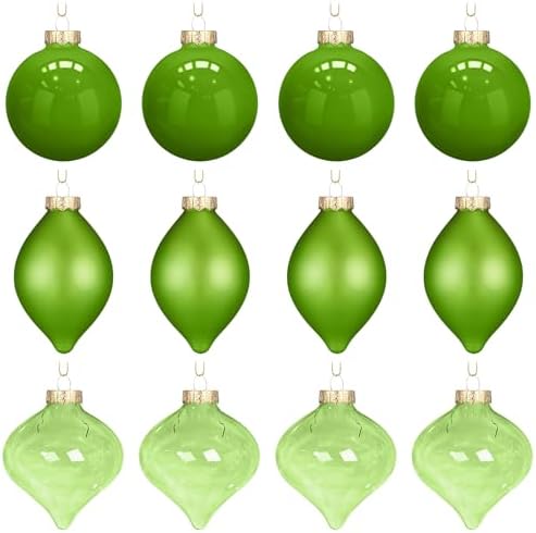 Zomiboo 12 Pcs Lime Green Glass Christmas Ball Ornaments Set 3.15" by Zomiboo