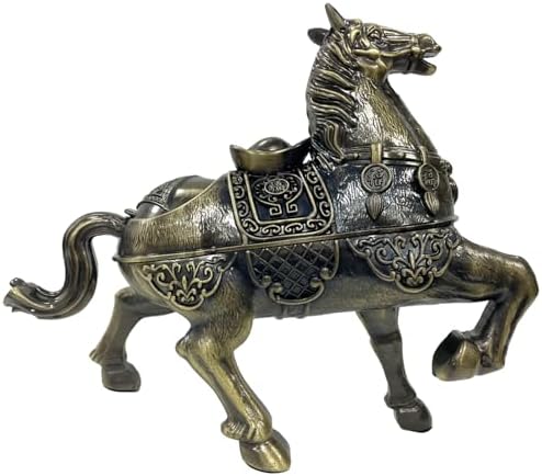 Briskfeel Metal Ornament Galloping Horse Statue Classic Bronze Finish Luxury Home Decor Multi Functional Sculpture for Living Room Office Desk Feng Shui Art (D4 Brass) - Image 2