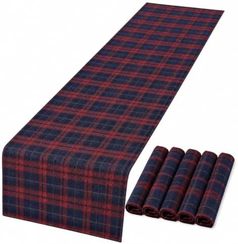 Fanfanwin 6 Pcs Tartan Plaid Table Runner 72x13 Inch Plaid Vintage Decoration, Table Runner for Home Dining Room Kitchen Decor Birthday Party Rustic Farmhouse Christmas Holiday Decor (Blue and Red) by Fanfanwin