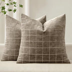 MIULEE Taupe Grey Plaid Fall Euro Throw Pillow Covers 26x26 Set of 2 by MIULEE