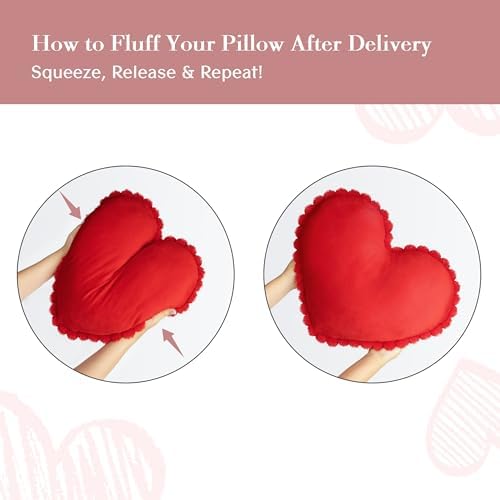 AELS Heart Shaped Pillow, Set of 2, Velvet Throw Pillows, Soft Velvet Love Pillows with Faux Fur Pom Poms, 20 & 16 Inches, Cute Valentines Day Decorations, Wedding Decor, Red - Image 5