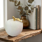 Sandstone White Apple Figurine with Gold Leaf, Textured Resin Fruit Sculpture, Modern Neutral Home Decor Statue Accent for Kitchen Counter, Coffee Table, Shelf & Dining Table Centerpiece - Image 4