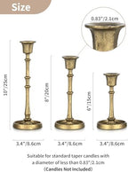 NUPTIO Cast Iron Taper Candle Holders, Set of 3 Antique Brass Candlesticks - Image 2