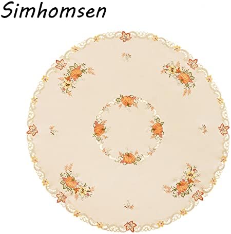 Simhomsen Embroidered Fall Autumn Harvest Pumpkins Tablecloth for Thanksgiving (Round 70 inches) - Image 2