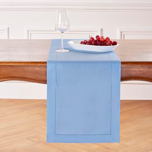 Solino Home 100% Pure Linen Table Runner Cornflower Blue Woven, 14 x 144 in by SolinoHome