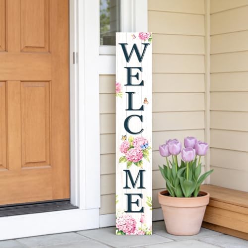 Welcome Sign for Front Porch, 47" Wood Framed Porch Sign Hydrangea Flower Decorations with Hanging Rope, Farmhouse Yard Signs Home Decor for Outdoor Patio - Image 4