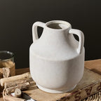 Mitt&Ditt Ceramic Flower Vase with Handles, 8 inch Tall Off-White Vase, Decorative Terracotta Vases, Farmhouse Rustic Pottery Vases for Home Decor, Living Room, Table - Image 3