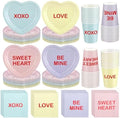 Maxcheck 196 Pcs Conversation Heart Party Supplies Valentine's Day Party Tableware Decorations Heart Disposable Paper Plates Napkins Cups for Valentine Anniversary Birthday Wedding, Serves 48(Pastel) by Maxcheck