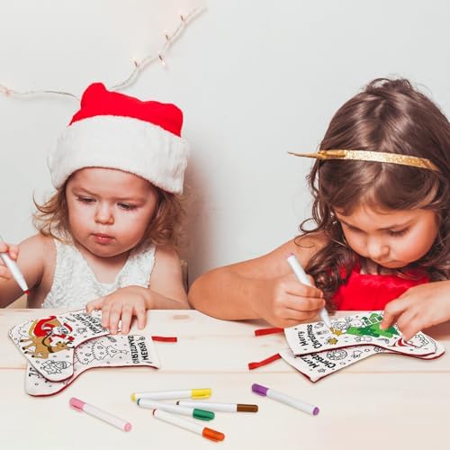 Zhanmai 24 Pcs Color Your Own Christmas Stocking Kit, Merry Xmas - Image 4