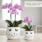 2 Pack, 5 + 6 Inch White Orchid Pots with Butterflies and Tulips Holes, Ceramic Orchid Planters for Repotting with Drainage Holes - Image 7