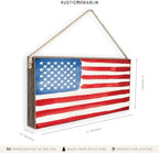 Rustic Marlin Watercolor American Flag Twine Sign Patriotic Farmhouse Barnwood Wall Decor Wooden Hanging Sign for Front Door Entryway Living Room Americana Home Decor - Image 6