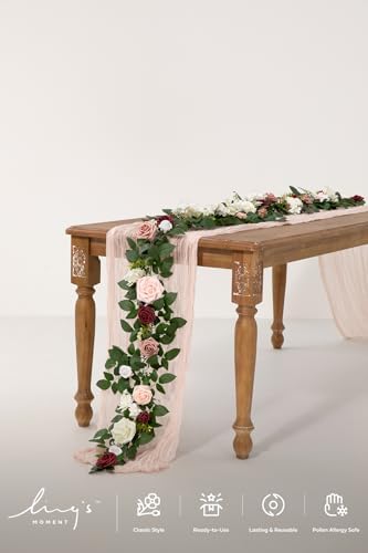 Ling's moment Flower Garland, 5FT Eucalyptus & Rose Dusty Rose & Cream - Image 3