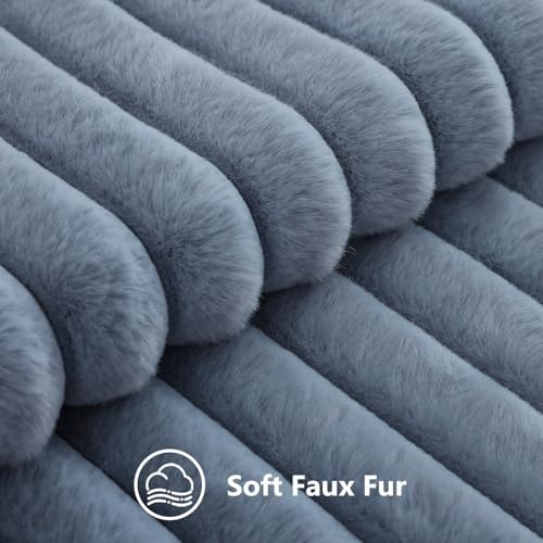 decorUhome Fall Faux Fur Throw Pillow Covers 24x24 Set of 2 Grey Blue - Image 2