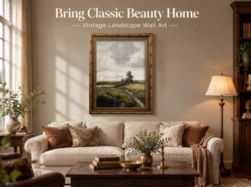 Vintage Gold Framed Rustic Landscape Wall Art Nature Landscape Canvas Wall Decor Cottagecore Poster Artwork Picture for Home Living Bedroom Farmhouse Hallway - Image 2