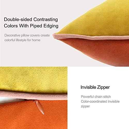 Velvet Throw Pillow Covers 20x20 Inch Set of 4 Decorative Velour Pillowcases Double-Colored Cushion Covers for Sofa Couch,Warm-Edge - Image 4