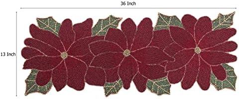 COTTON CRAFT Christmas Beaded Table Runner -13x36 inch Poinsettia Red Green - Image 3