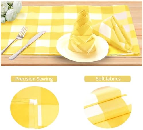 Buffalo Plaid Table Napkins Set of 50 Checkered Cloth Napkins 17x17 inch Washable Dinner Gingham Pattern Napkins Soft Napkins for Wedding Party Dining Banquet(Yellow and White) - Image 3