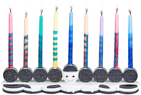 Rite Lite Hanukkah Cookies Menorah Adorable Chanukah Candle Holder Hand-Painted Resin Whimsical Smiley Face Jewish Holiday Party Decor Collectible Judaica Centerpiece Hanukkah Hostess Gifts 12" L - Image 3