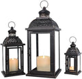 Lanterns Decorative Indoor&Outdoor, 19’’&14’’&10’’ Extra Large Metal Candle Lanterns, Vintage Candle Holders Farmhouse Shelf Wedding Front Porch Patio Decor, Christmas Halloween Decorations for Home by DECORKEY