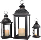 Lanterns Decorative Indoor&Outdoor, 19’’&14’’&10’’ Extra Large Metal Candle Lanterns, Vintage Candle Holders Farmhouse Shelf Wedding Front Porch Patio Decor, Christmas Halloween Decorations for Home by DECORKEY
