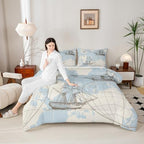 Nautical Comforter Set Full, World Map Bedding Set for Kids Boys Girls Teens, Retro Sailboat Ocean Duvet Insert, Vintage Anchor Compass Down Comforter, Yacht Sketch Quilted Comforter, White Blue - Image 5