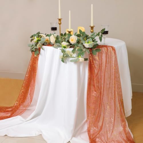 Snowkingdom 10Pcs Terracotta Gold Table Runner Glitter Sheer Gauze 10ft - Image 3