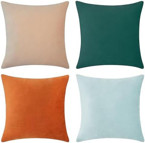 MONDAY MOOSE Decorative Throw Pillow Covers Cushion Cases, Set of 4 Soft Velvet Modern Designs, Mix and Match for Home Decor, Pillow Inserts Not Included (20x20 inch, Orange/Green) - Image 5