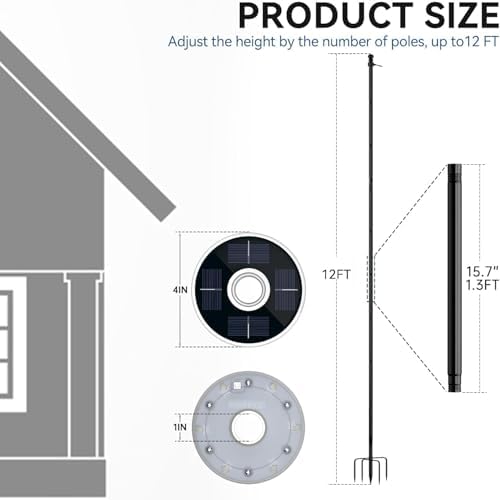 ZMTECH 12FT 2PACK Heavy Duty Flag Pole with Solar Light & 5 Pronges Base in Ground for Yard, Tangle Free Spinning Stainless Steel,Windproof, Fit for 2 Flags |Outside House Residential |Commercial - Image 3