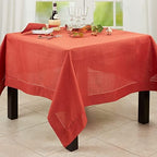 SARO LIFESTYLE Classic Hemstitch Tablecloth - Elegant Everyday Tablecloth with Textured Fabric and Hemstitched Border for Dining Tables and Formal Entertaining, 72"x72", Terracotta - Image 3