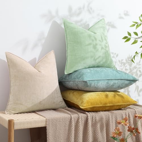 decorUhome Chenille Sage Green Velvet Throw Pillow Covers 26x26 Set of 2 - Image 5