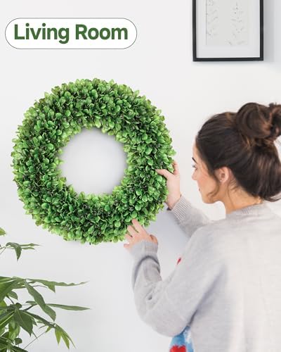 20 inch Artificial Boxwood Wreath for Front Door, Greenery Spring Summer Wreath for All Seasons with Sash，St Patrick's Day Decoration, Farmhouse, Garden, Wedding, Indoor & Outdoor - Image 5
