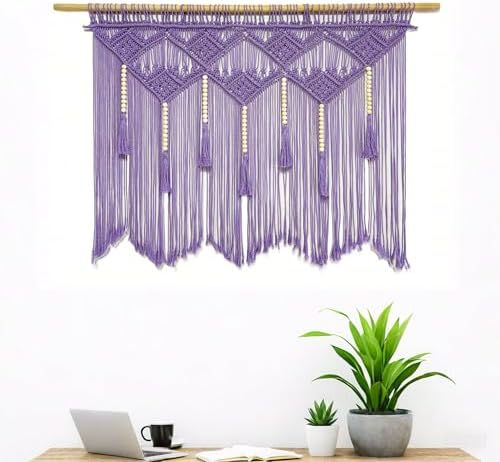 Youngeast Large Macrame Wall Hanging Boho Woven Tapestry Bohemian Macrame Wall Decor Handmade Tassel Tapestry Home Decoration for Bedroom Living Room 39"X31" (Wood Dowels Not Included) (Purple) - Image 3