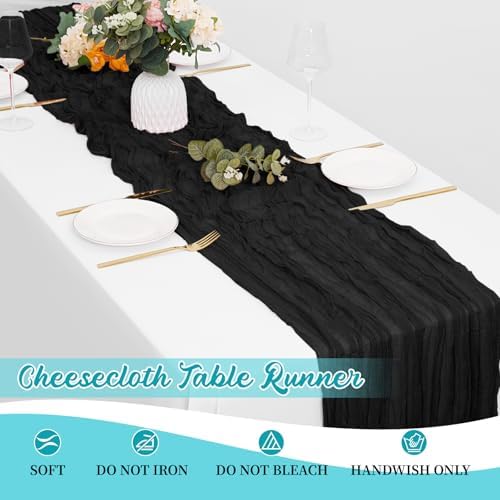 16 Pack Black Cheesecloth Table Runners 20x120 Inch Gauze Table Runner Cheese Cloth 10FT Black Table Runner Rustic Sheer Runner for Wedding Baby Shower Birthday Party Table Decor - Image 6