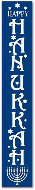 FemiaD Tall Outdoor Happy Hanukkah Sign for Front Door,Wooden Tall Welcome Sign For Front Porch,Farmhouse Happy Hanukkah Porch Sign Wood Vertical Decor for Jewish Chanukah Party Decor 8x48inch by Unknown