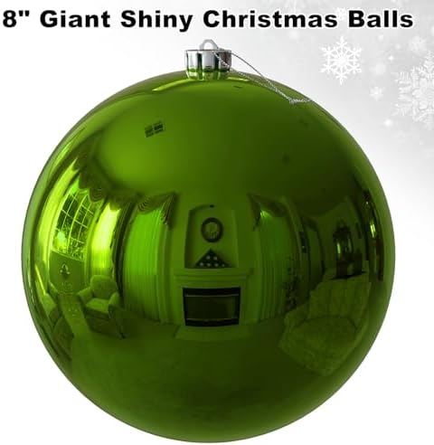 Lime Green 8.0" Extra Large Christmas Ornaments - Christmas Tree Decoration Balls Shatterproof Hanging Shiny Balls for Birthday St. Patrick's Day Easter Mardi Gras Wedding Decorations Set of 2pcs - Image 2