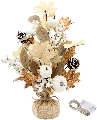 Lighted Thanksgiving Table Tree, Neutral Fall Decor for Home Centerpiece by nuvagiki