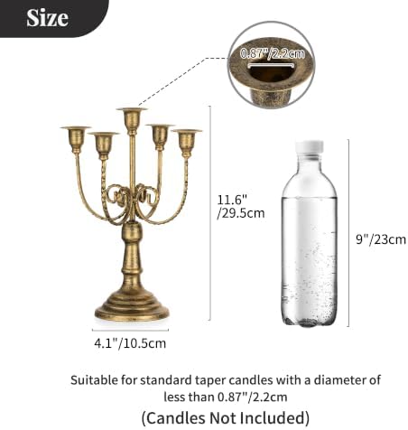 NUPTIO Candelabra Taper Candle Holder: Distressed Gold 5 Arm Candles Holder - Image 5