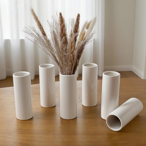 Modern White Ceramic Vase Set of 10 for Living Room Bedroom 7.08'' Minimalist Fresh Small Flower Vases for Bouquet Fake Plant Home Decor Office Fireplace Centerpieces Nordic Style 10 Pack - Image 2